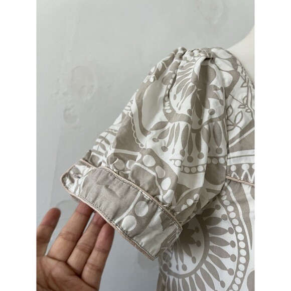 H&M Square Neck Beige White Aztec Sun Geometric Pattern Babydoll Dress Size 4 - Picture 5 of 9